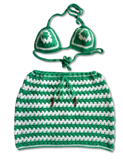 Green, White, Green (Nigeria) Crochet Skirt Set