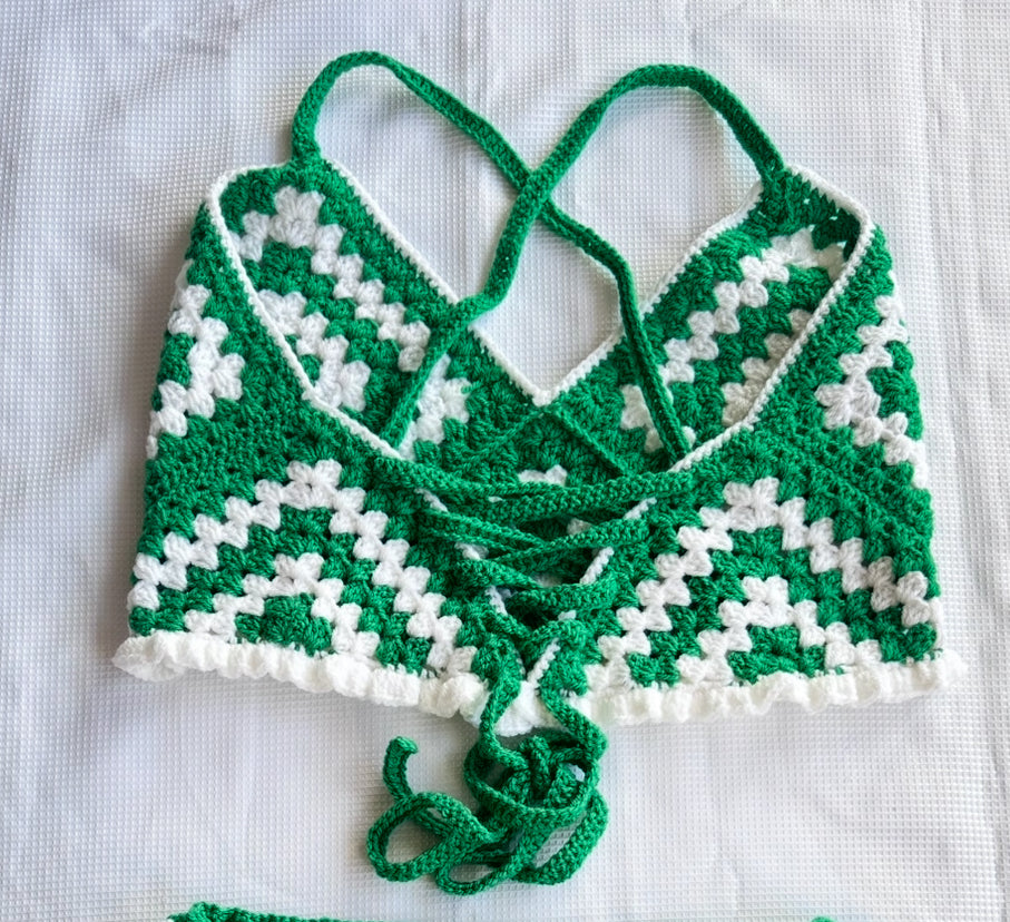 Green, White, Green (Nigeria) Crochet Skirt Set