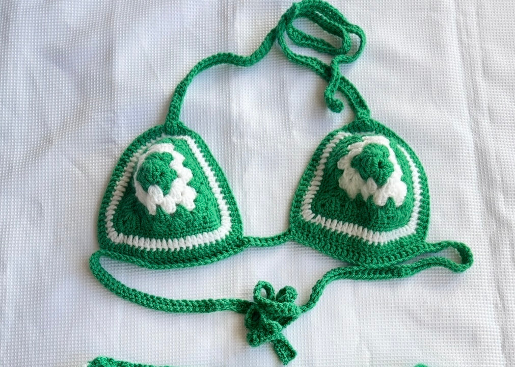 Green, White, Green (Nigeria) Crochet Skirt Set