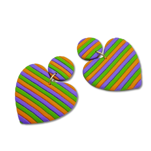 Big Heart Earrings - Orange, Purple and Green