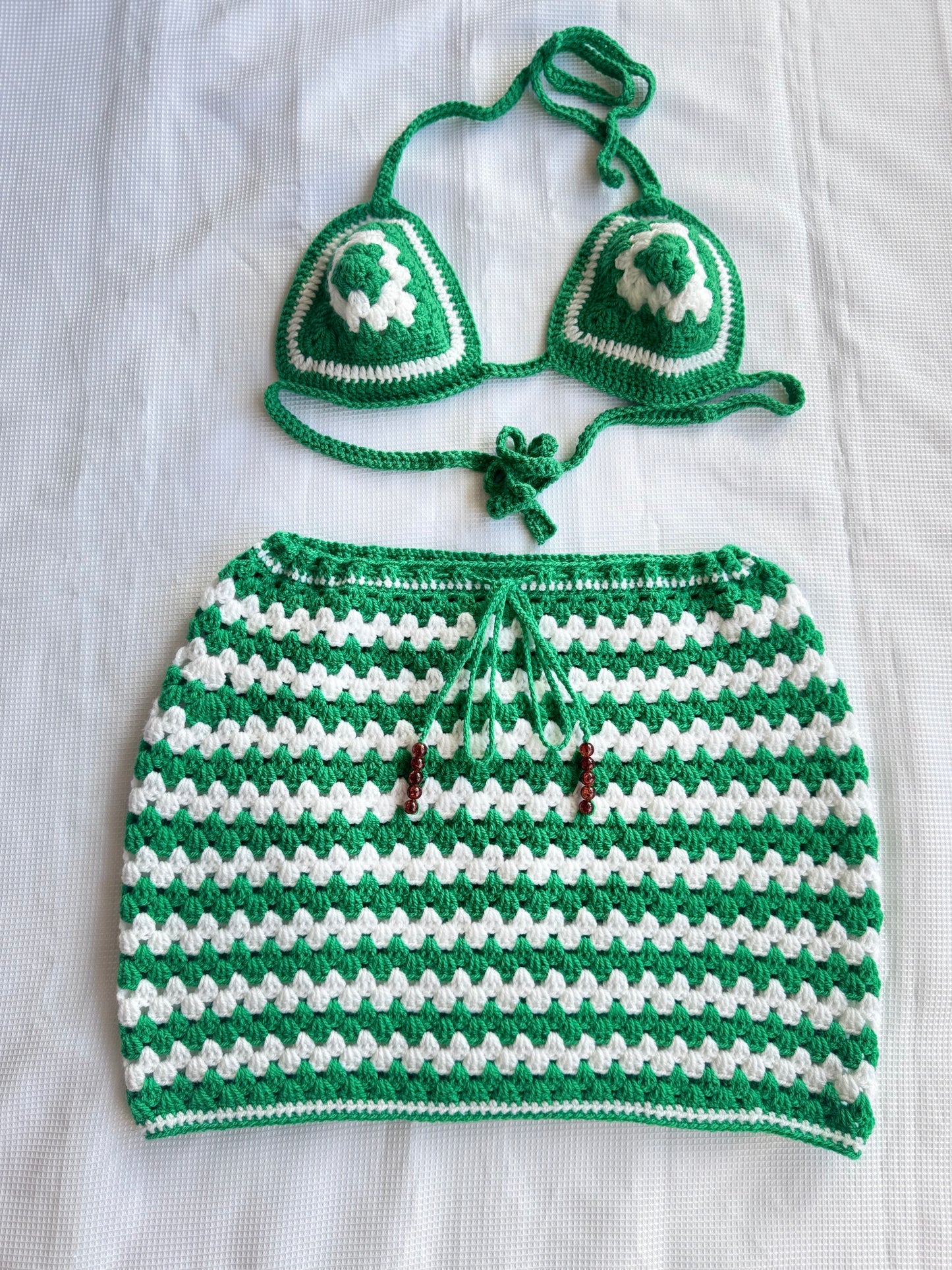 Green, White, Green (Nigeria) Crochet Skirt Set