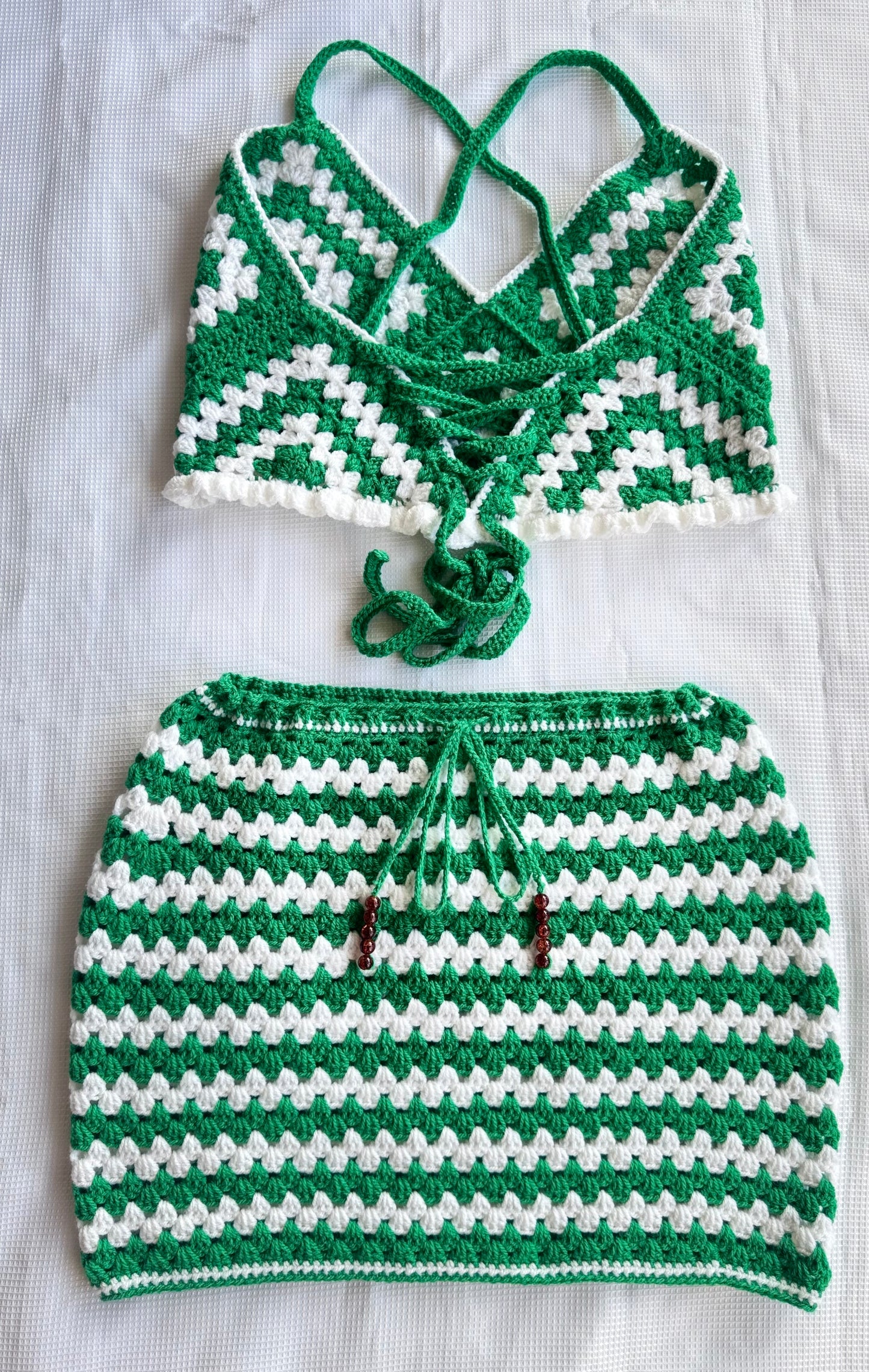 Green, White, Green (Nigeria) Crochet Skirt Set