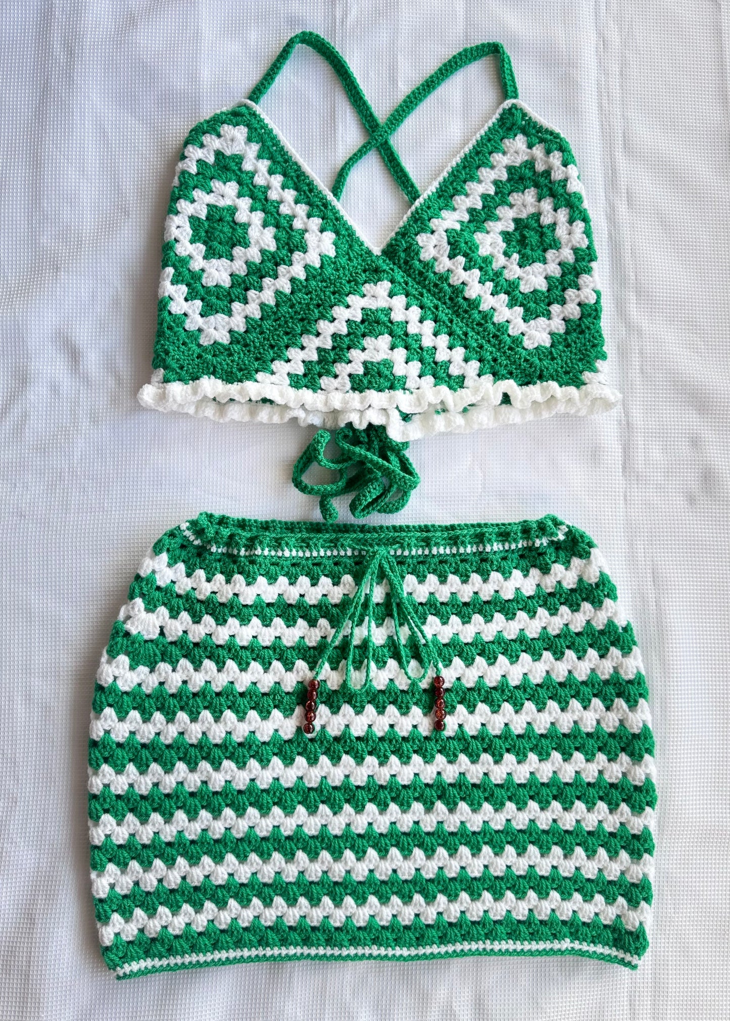 Green, White, Green (Nigeria) Crochet Skirt Set