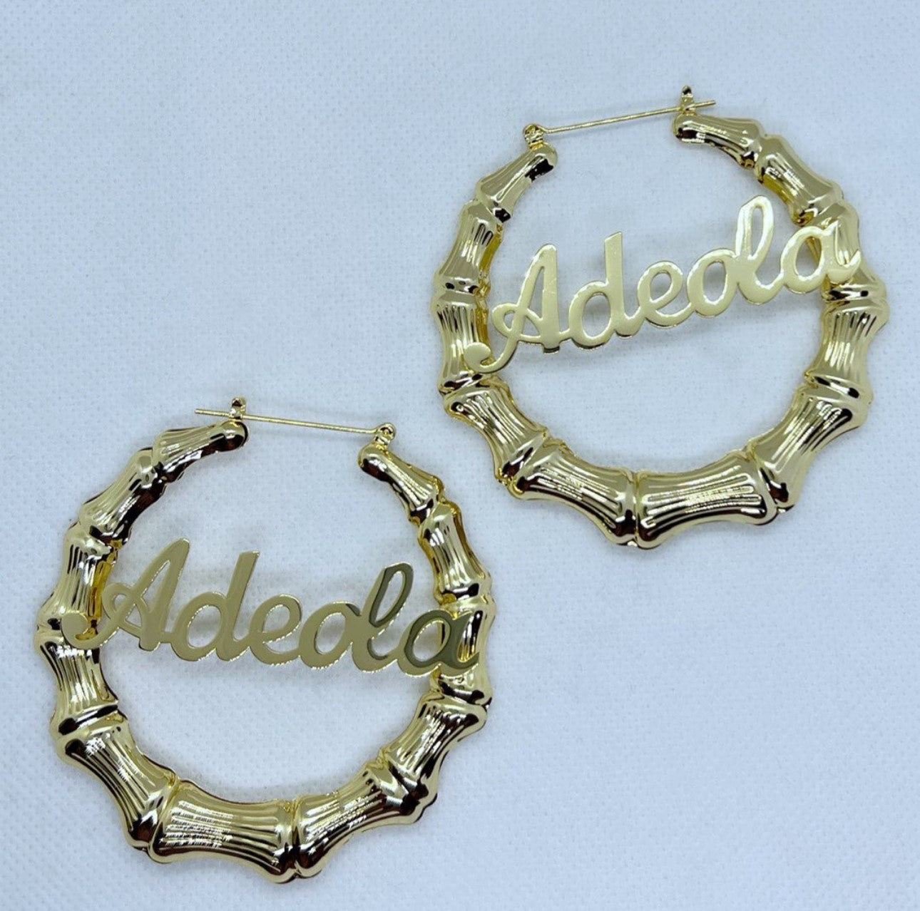 Gold Earrings Personalised Bamboo Earrings Personalised Hoop