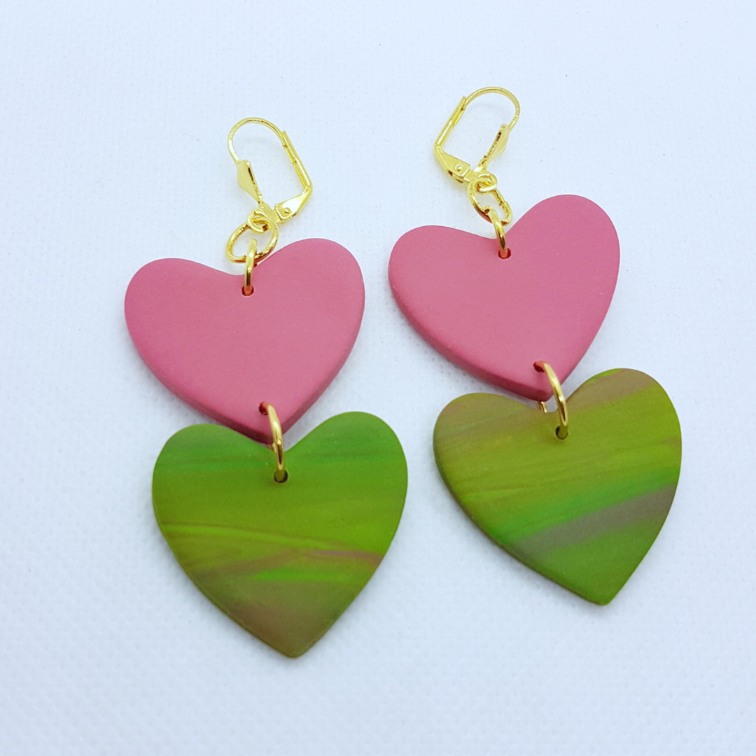 Double Heart - Pink and Green