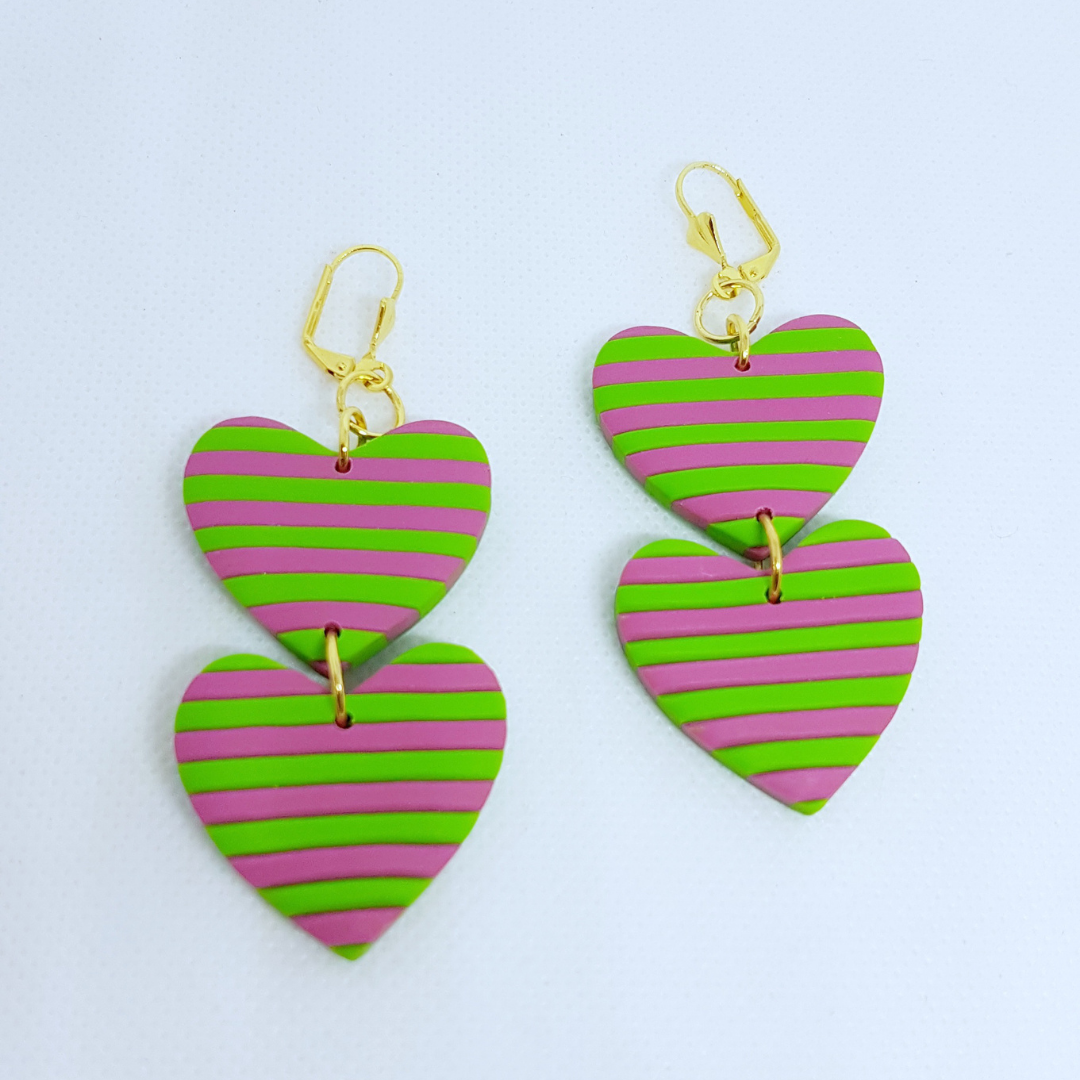 Double Heart - Pink and Green Striped