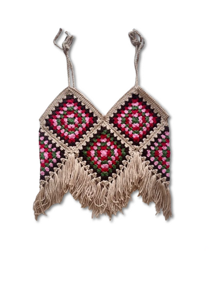 Granny Square Crochet Fringe Top