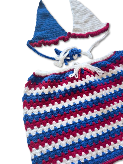 Red, Blue, and White Crochet Skirt Set