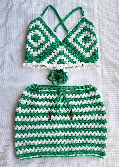 Green, White, Green (Nigeria) Crochet Skirt Set