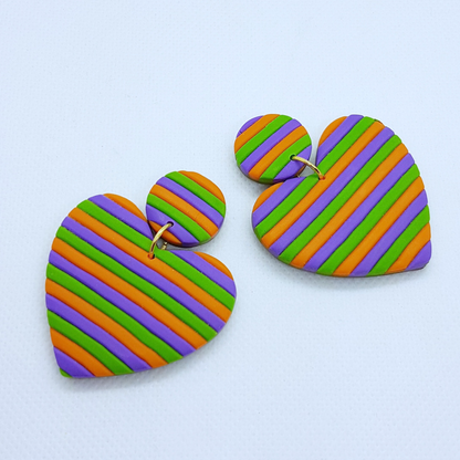 Big Heart Earrings - Orange, Purple and Green